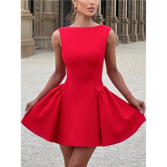 Elegant Backless Mini Dress - Sleeveless Party Dress With Zipper & Flared - Picture 2 of 9